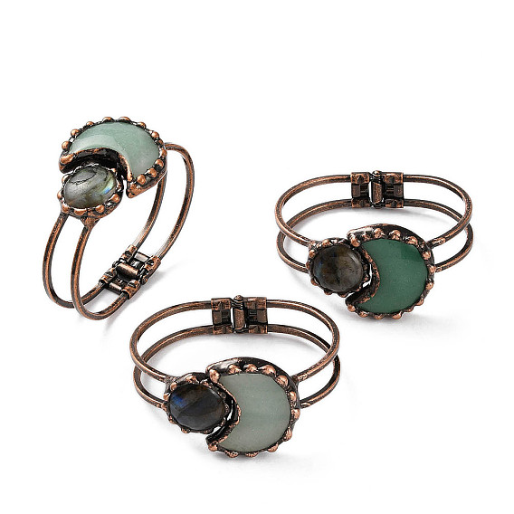 Шарнирные браслеты из натурального зеленого авантюрина, латунные браслеты с луной и солнцем для женщин, без свинца и без кадмия