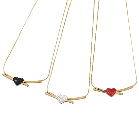 Ожерелье с подвеской в форме сердца из полимерной глины и стразами, Золотые тона 304 ожерелья из змеевидных цепочек из нержавеющей стали для женщин