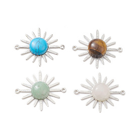 Mixed Gemstone Connector Charms, with Platinum Plated Brass Sun Links, Long-Lasting Plated