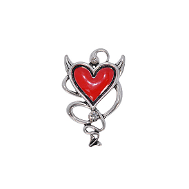 Red Enamel Heart Open Cuff Ring with Crystal Rhinestone, Alloy Jewelry for Women