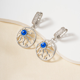 Латунные кубические цирконии серьги-кольца от сглаза, с эмалью, платина