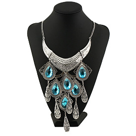 Этнический стиль каплевидный сплав паве стеклянный кулон нагрудник ожерелье