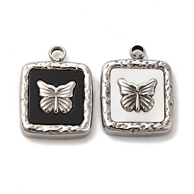 Vacuum Plating 304 Stainless Steel Pendants, with Shell & Acrylic, Square with Butterfly