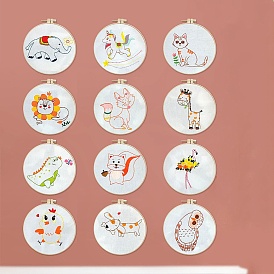 DIY Fox Pattern Embroidery Painting Kits, Including Printed Cotton Fabric, Embroidery Thread & Needles, Round Embroidery Hoop