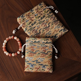Тканевые сумки на шнурке в китайском стиле, прямоугольник с мешочками для драгоценностей в виде дракона