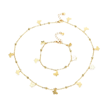 Butterfly Charm Necklace and Bracelets, with Satellite Chain, Jewelry Set for Girl Women