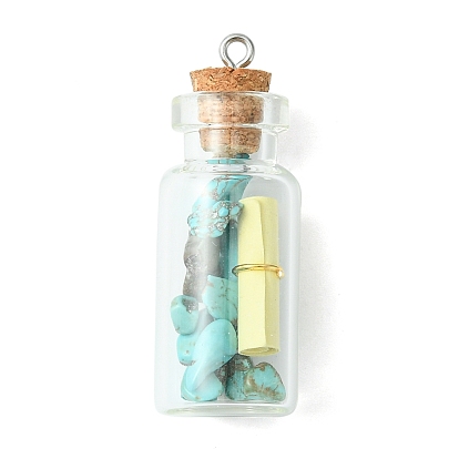 Wishing Bottle Glass Bottle Pendants, with Natural & Synthetic Mixed Gemstone Chips Inside
