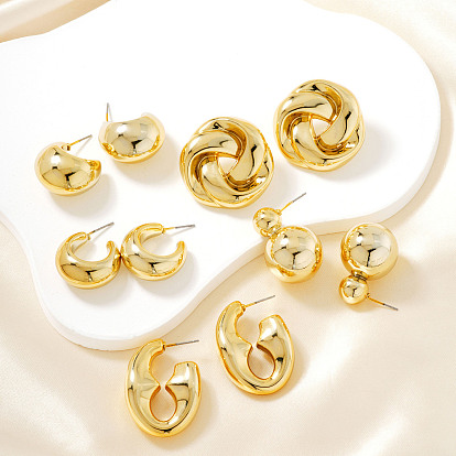 Геометрические блестящие пластиковые серьги-гвоздики, золотые