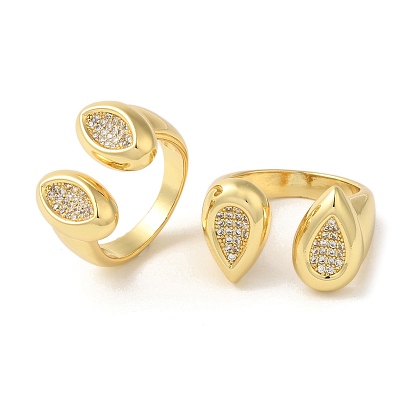Открытые манжеты из латуни с микропаве и прозрачным фианитом для женщин в форме капли и конского глаза, без свинца и без кадмия, реальный 18 k позолоченный