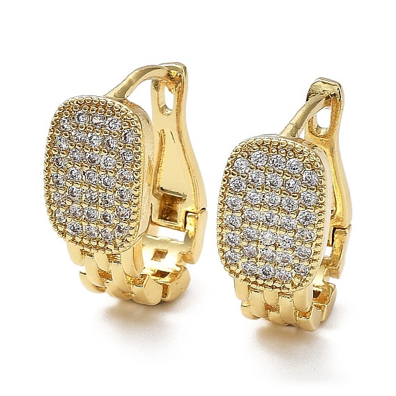 Clear Cubic Zirconia Oval Hoop Earrings, Real 18K Gold Plated Brass Earrings for Women