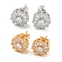 Brass Micro Pave Cubic Zirconia Ear Studs, Flat Round