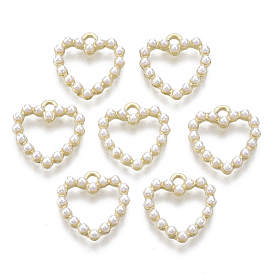 Alloy Charms, with ABS Plastic Imitation Pearl, Heart, White