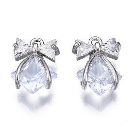 Подвески из прозрачного фианита с инкрустацией из латуни, без кадмия, без никеля и без свинца, бантом