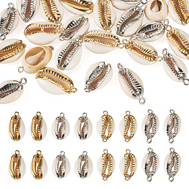 24 шт. 4 стили гальванизированные ракушки каури соединительные элементы подвески и кулоны, с железной фурнитурой
