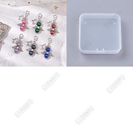 24Colgante de perla de imitación acrílica con forma de ángel, decoración, Dijes de aleación de estilo tibetano con cierres de estrella y pinza de langosta para adornos de bolsos