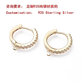 Hallazgos de aretes de aro de circonita cúbica transparente micro pavimentados de plata de ley con revestimiento en rack, con bucles horizontales, anillo