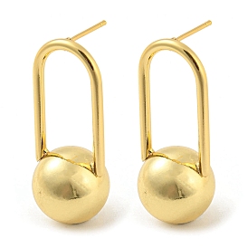 Oval with Ball Shape Rack Plating Brass Stud Earring, Long-Lasting Plated, Cadmium Free & Lead Free