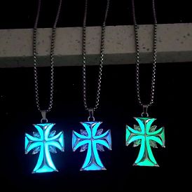 Luminous Glow in the Dark Alloy Cross Pendant Necklace
