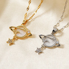 Стильные и простые подвески в виде звезд, луны и планет из латуни с прозрачным кубическим цирконием для повседневного ношения