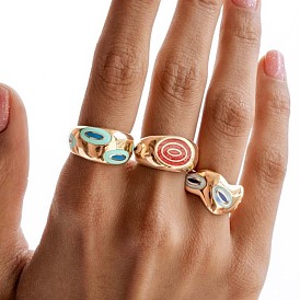 Oversized Brass Enamel Wide Band Chunky Rings for Women Holiday Travel Jewelry