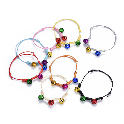Pulseras trenzadas de cordón de poliéster encerado coreano ajustables, con amuletos de campana de hierro