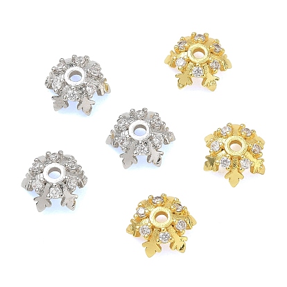 Micro latón preparan tapas de cuentas de zirconia cúbica, flor, chapado en rack, larga duración plateado, sin plomo y cadmio