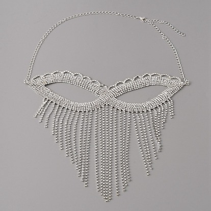 Iron Headwear Masquerade Masks, Crystal Rhinestone Tassel Eye Mask, with Lobster Claw Clasp & Chain Extender, for Party Costume Accessories