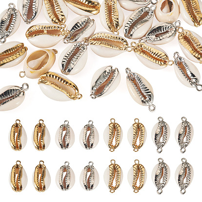 24 шт. 4 стили гальванизированные ракушки каури соединительные элементы подвески и кулоны, с железной фурнитурой