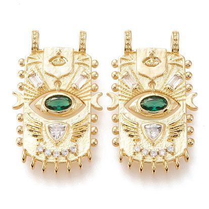 Латунные микро проложить кубического циркония подвески, долговечный, Овальный с глазом, прозрачные