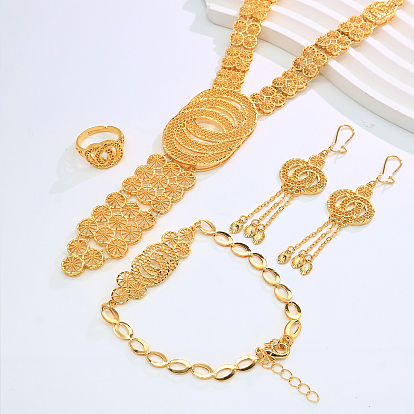 Роскошные браслеты, серьги, ожерелья и кольца из сплава с полыми круглыми элементами для женщин.