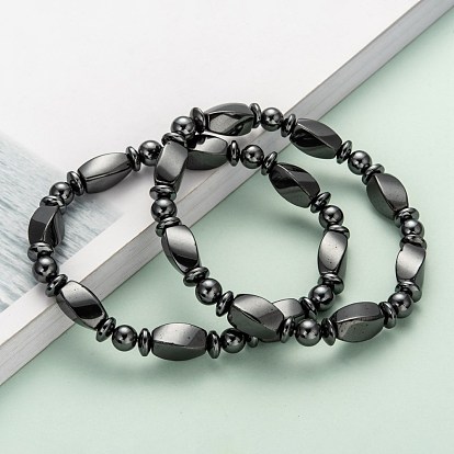 Non-Magnetic Synthetic Hematite Bracelets, Black, 51mm