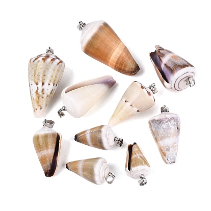 Brass & Natural Cone Shell Pendants, Cone Charms