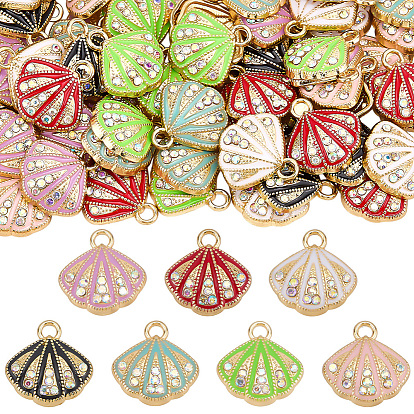 70 шт 7 цвета подвески из цинкового сплава с эмалью, со стразами, шарм из ракушек, золотой свет