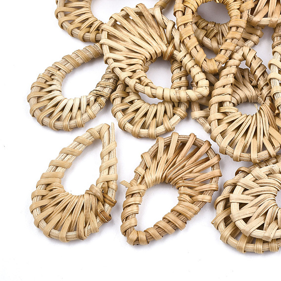 Handmade Reed Cane/Rattan Woven Pendants, For Making Straw Earrings and Necklaces, Drop
