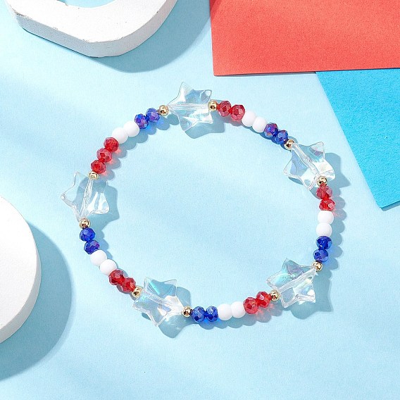 Браслеты из стеклянных бусин для женщин, звезда, с латунными бусинами и гальваническими стеклянными бусинами