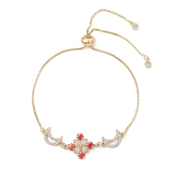 Регулируемые латунные браслеты со звеньями-слайдерами, цветок, с подвесками из кубических цирконий в латунной оправе