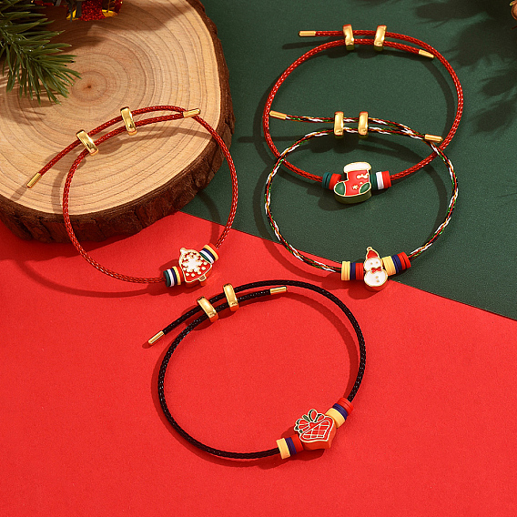 Рождественские регулируемые нейлоновые браслеты-слайдеры, браслеты из латунных бусин с эмалью для женщин