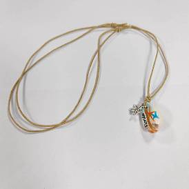 Natural Shell & Alloy Starfish Pendant Necklaces, with Waxed Cotton Cords