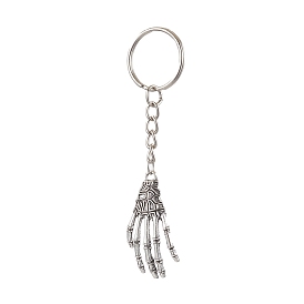 Halloween Themed Skull Hand Alloy Keychain, with Iron Split Key Rings