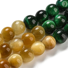 Gradient Color Natural Tiger Eye Beads Strands, Round, Grade A, Mixed Dyed and Undyed