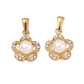 304 подвески из нержавеющей стали с микропаве из стразов, , с абс пластмассовой имитационной жемчужиной