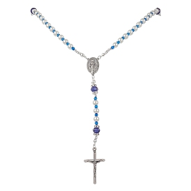 Colliers de perles chapelet en acrylique et en verre, Collier pendentif en alliage de style tibétain croix et vierge marie