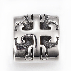 304 charmes de glissière en acier inoxydable / perles coulissantes, pour la fabrication de bracelets en cuir, rectangle avec la croix