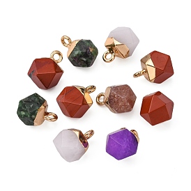 Gemstone Charms, with Top Golden Plated Iron Loops, Star Cut Round Beads