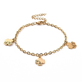 304 Stainless Steel Clover Charm Bracelet with Cable Chains for Women