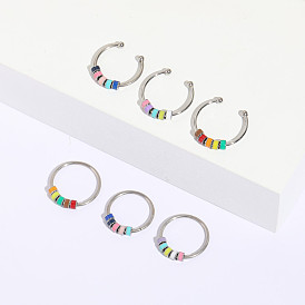 Colorful Enamel Bead Ring with Adjustable Opening in 14k White Gold Plating