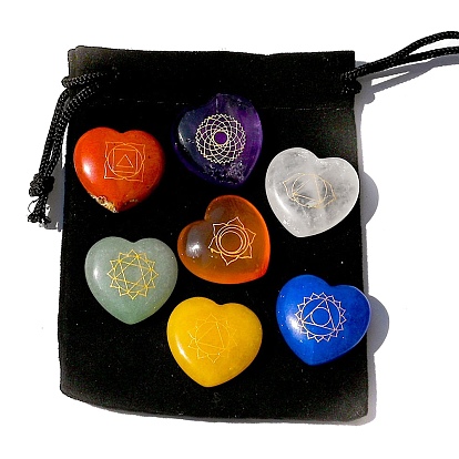 7Pcs Natural Chakra Heart Stone Set, Natural Topaz Jade Lapis Lazuli Amethyst Quartz Crystal Agate Green Aventurine Red Jasper, Chakra Healing Series