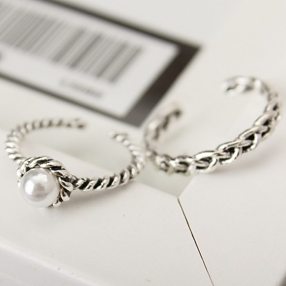 Винтажное серебряное плетеное кольцо с жемчужной инкрустацией и открытым дизайном для модных женских аксессуаров