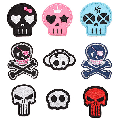 Skull Computerized Embroidery Style Cloth Iron on/Sew on Patches, Appliques, Badges, for Clothes, Dress, Hat, Jeans, DIY Decorations, for Halloween