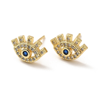 Sapphire Rhinestone Evil Eye Stud Earrings, Rack Plating Brass Jewelry for Women, Cadmium Free & Lead Free